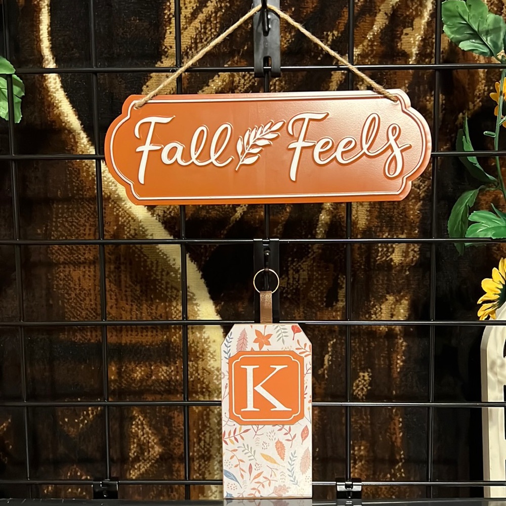 New Harvest Floral Letter “K” Monogram Wall Decor & “Fall Feels” Metal Plaque